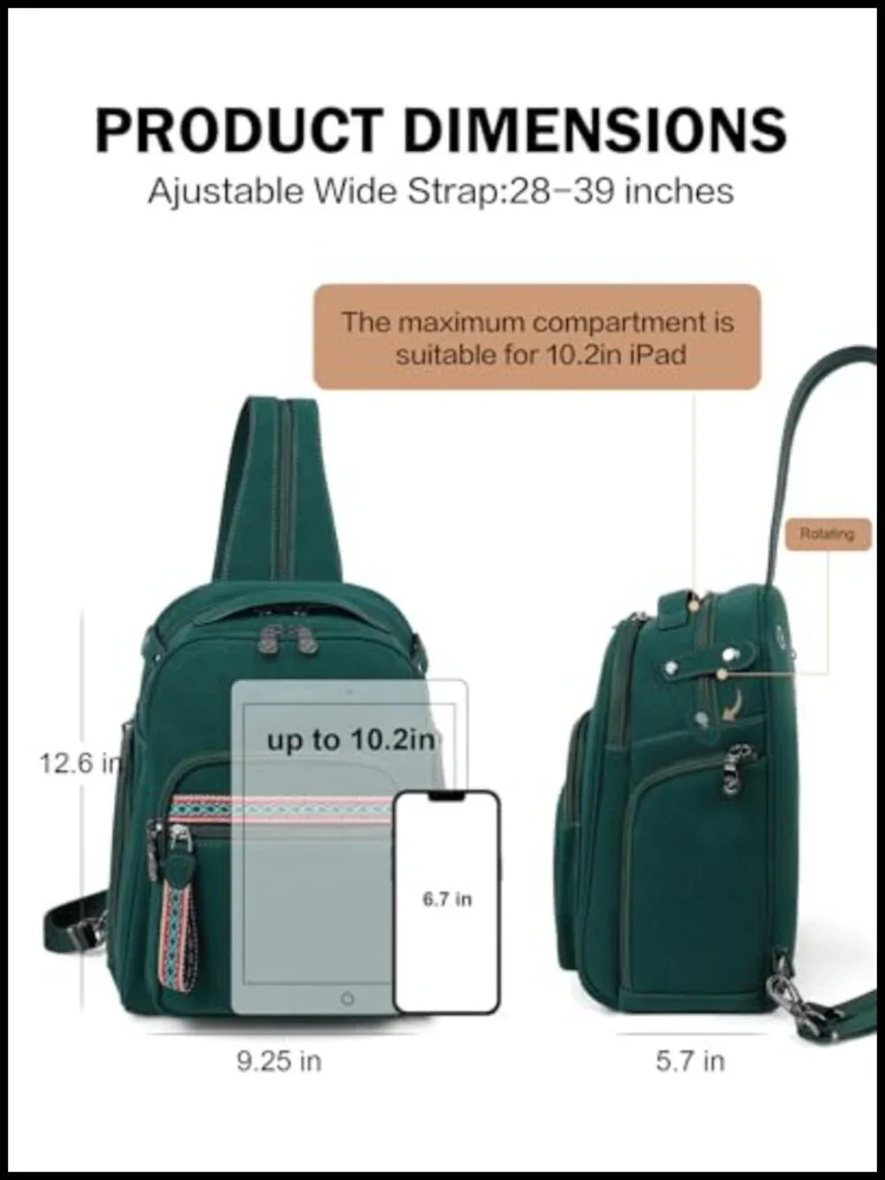 Large Faux Leather Convertible Sling Backpack 11L Anti Theft Crossbody Purse